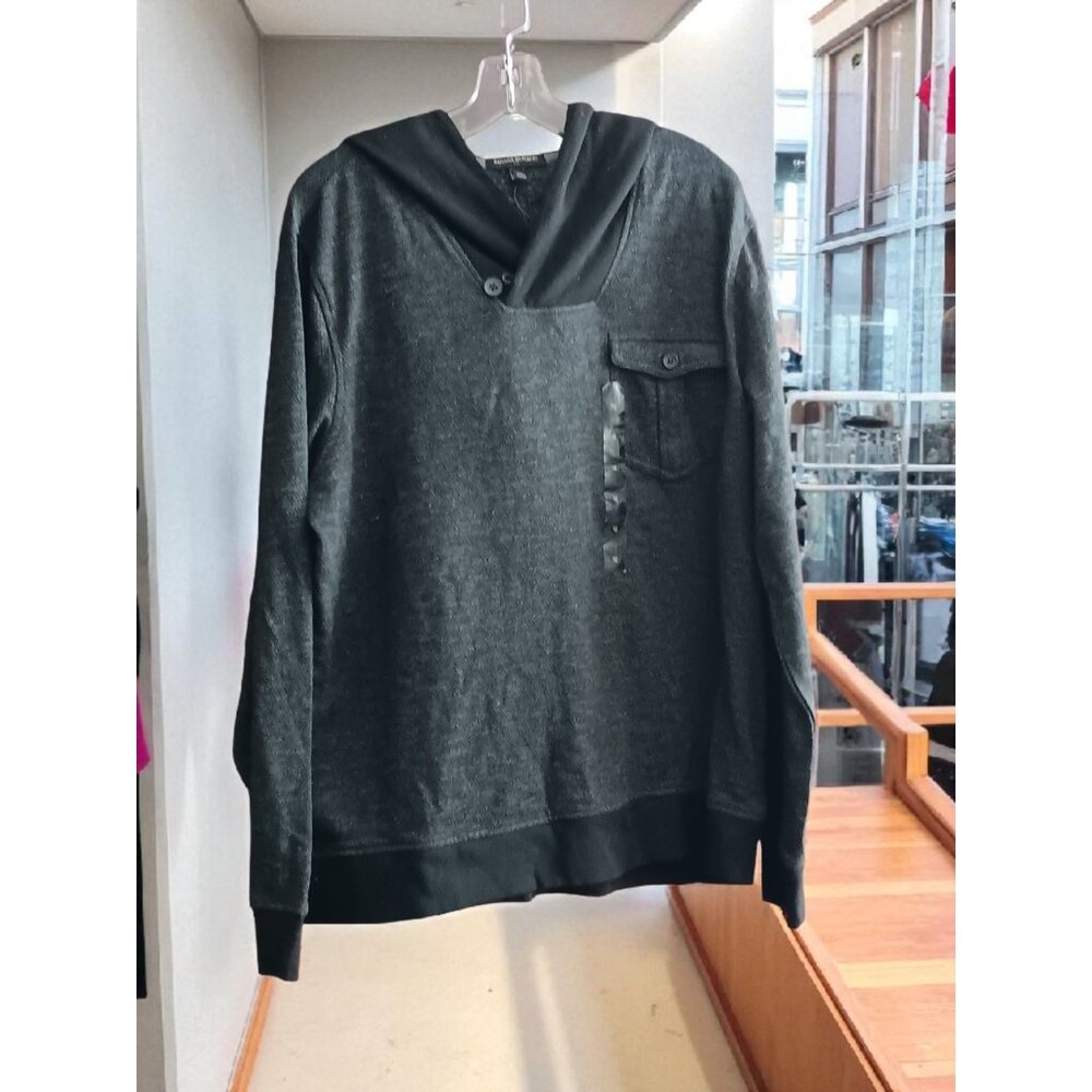 Mens Banana Republic Pullover Hoodie 2 Tone Black and Tweed Look XL Gift Idea